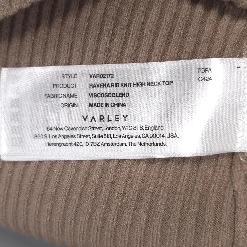 VARLEY Women’s Size M RAVENA Rib Knit High Neck Top Viscose Blend Fungi VAR02172